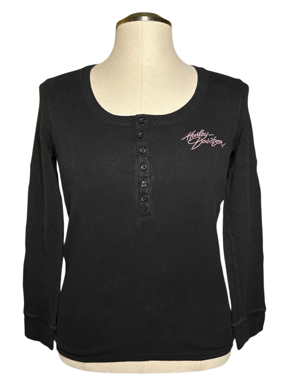 Harley Davidson Thermal Vintage 90s Henley Fall Top